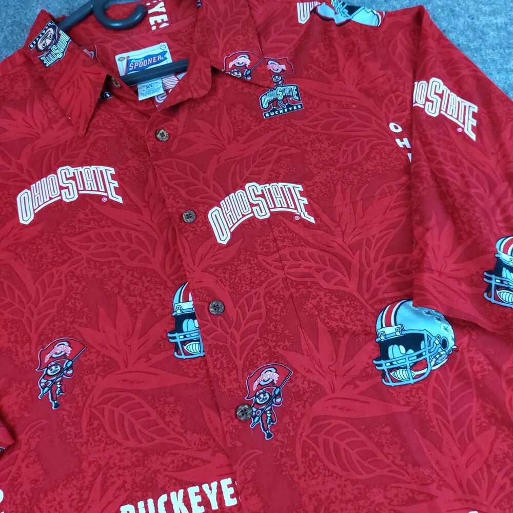 Reyn Spooner Ohio State Buckeyes Hawaiian Button Up Shirt Men's XL Rayon